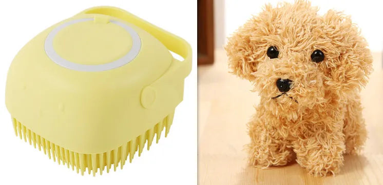 Silicone dog bath massage brush in blue, pink, and yellow colour options