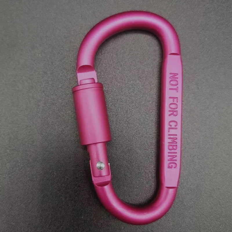 D-type aluminium climbing carabiner with screwgate lock in bright silver colour showing 8cm flat profile