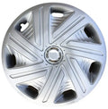 Universal car wheel hub cover in ABS plastic showing black, silver, and electroplated finish options.