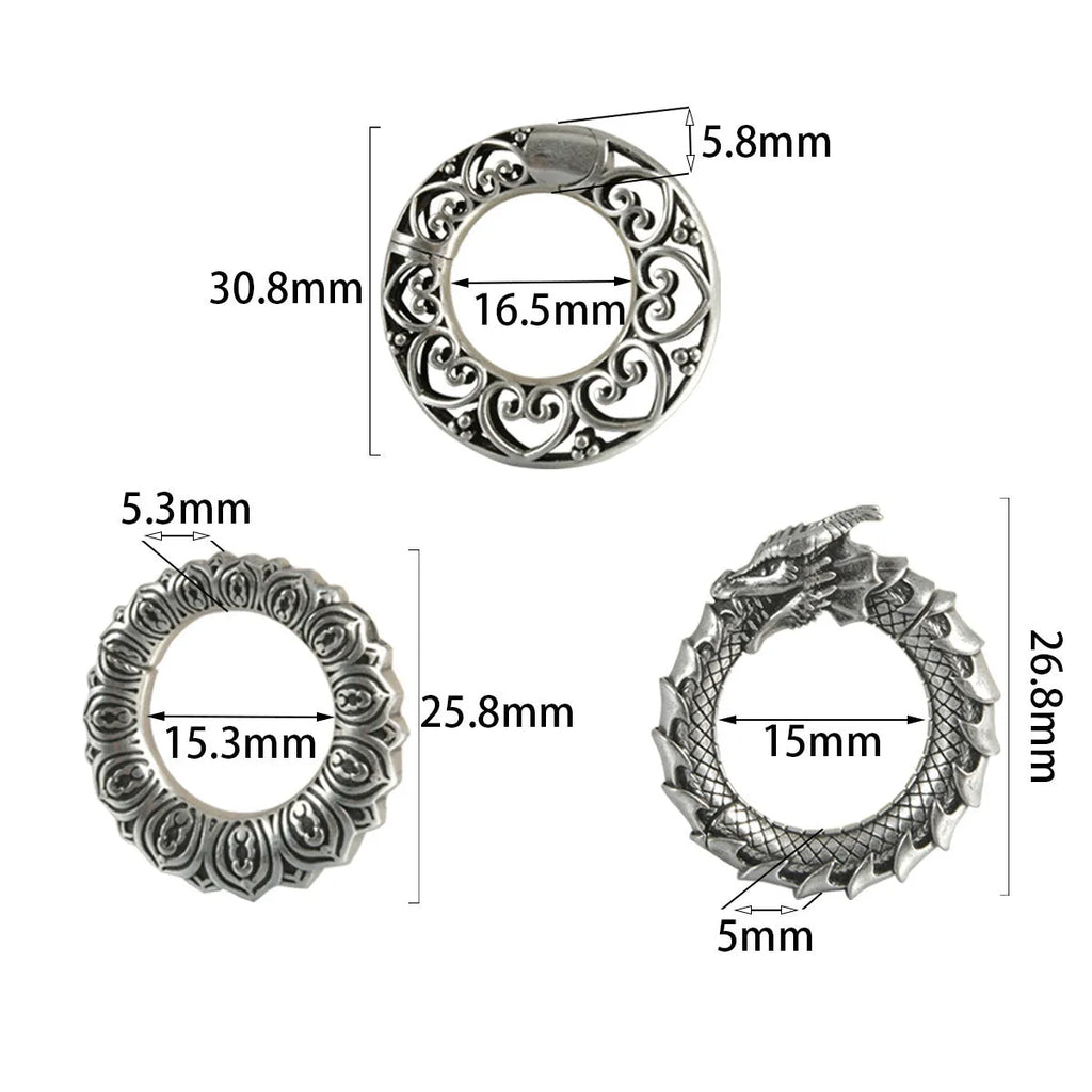 Large dragon-shaped hollow-out earrings in antique silver finish