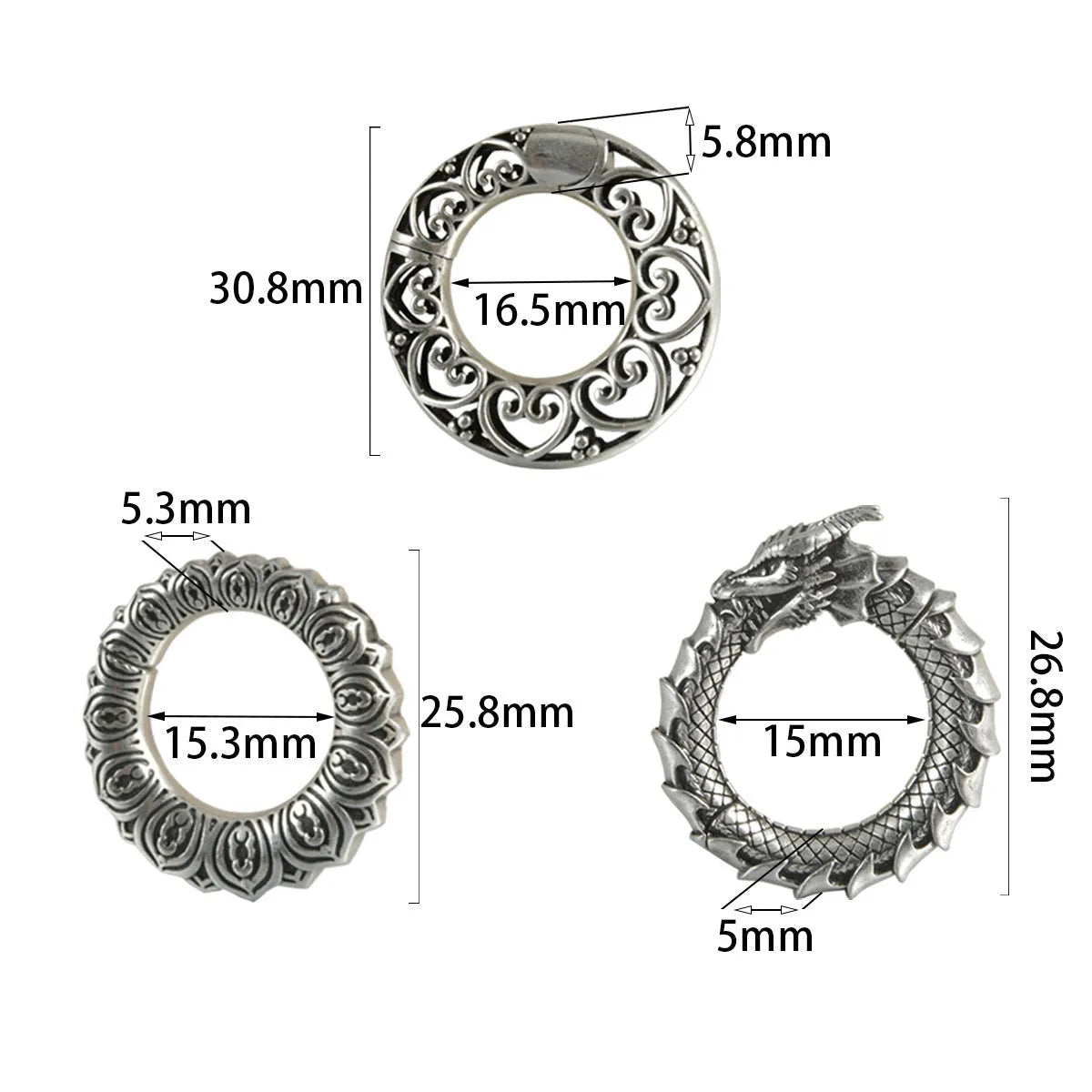 Large dragon-shaped hollow-out earrings in antique silver finish