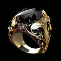 Men's silver geometric wide face ring with imitation ink colour gem ornament showing irregular patterning