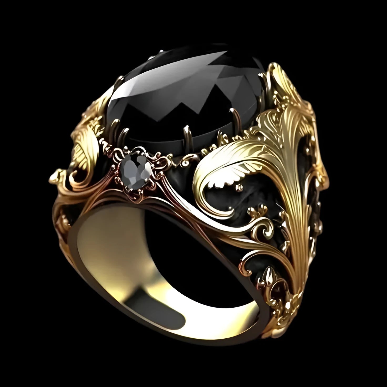 Men's silver geometric wide face ring with imitation ink colour gem ornament showing irregular patterning