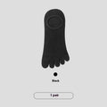 Men's five-finger invisible socks in modal fabric, shown in black, grey, khaki, and white.