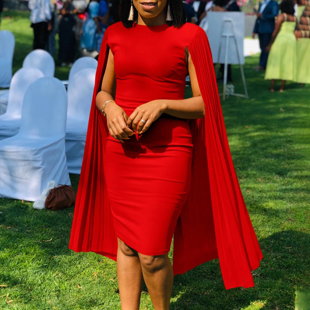 Long sleeve evening gown with pleated shawl collar and high waist in yellow, orange, red or green