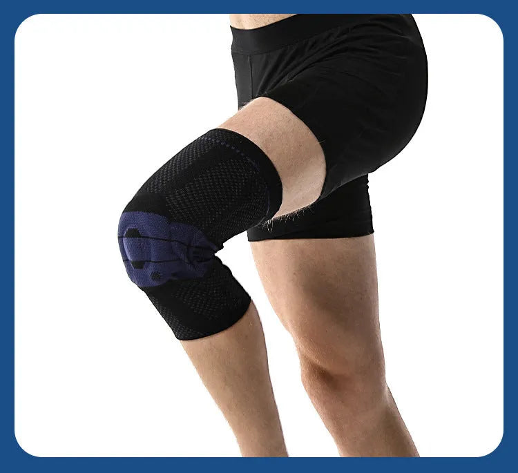 Sports knee pads in black and blue colour with nylon spandex construction for knee protection