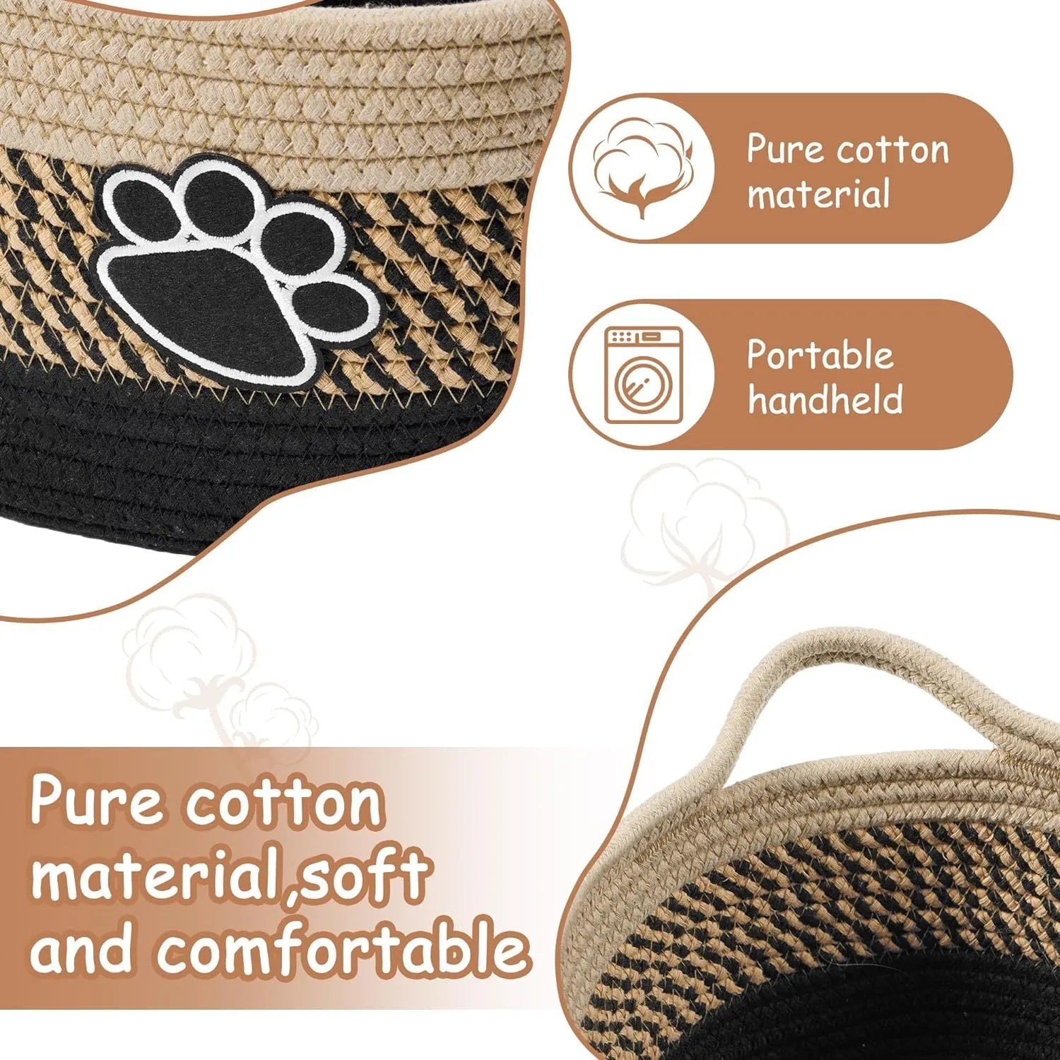 Handmade light beige cotton rope storage basket with wood elements measuring 34x26x15cm