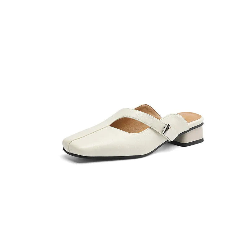 British style square toe outdoor slippers in artificial PU with rubber sole