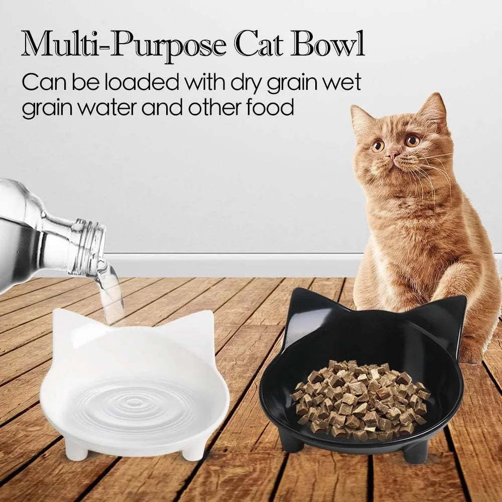 Shallow black melamine cat food bowl with anti-skid rubber base on wooden floor