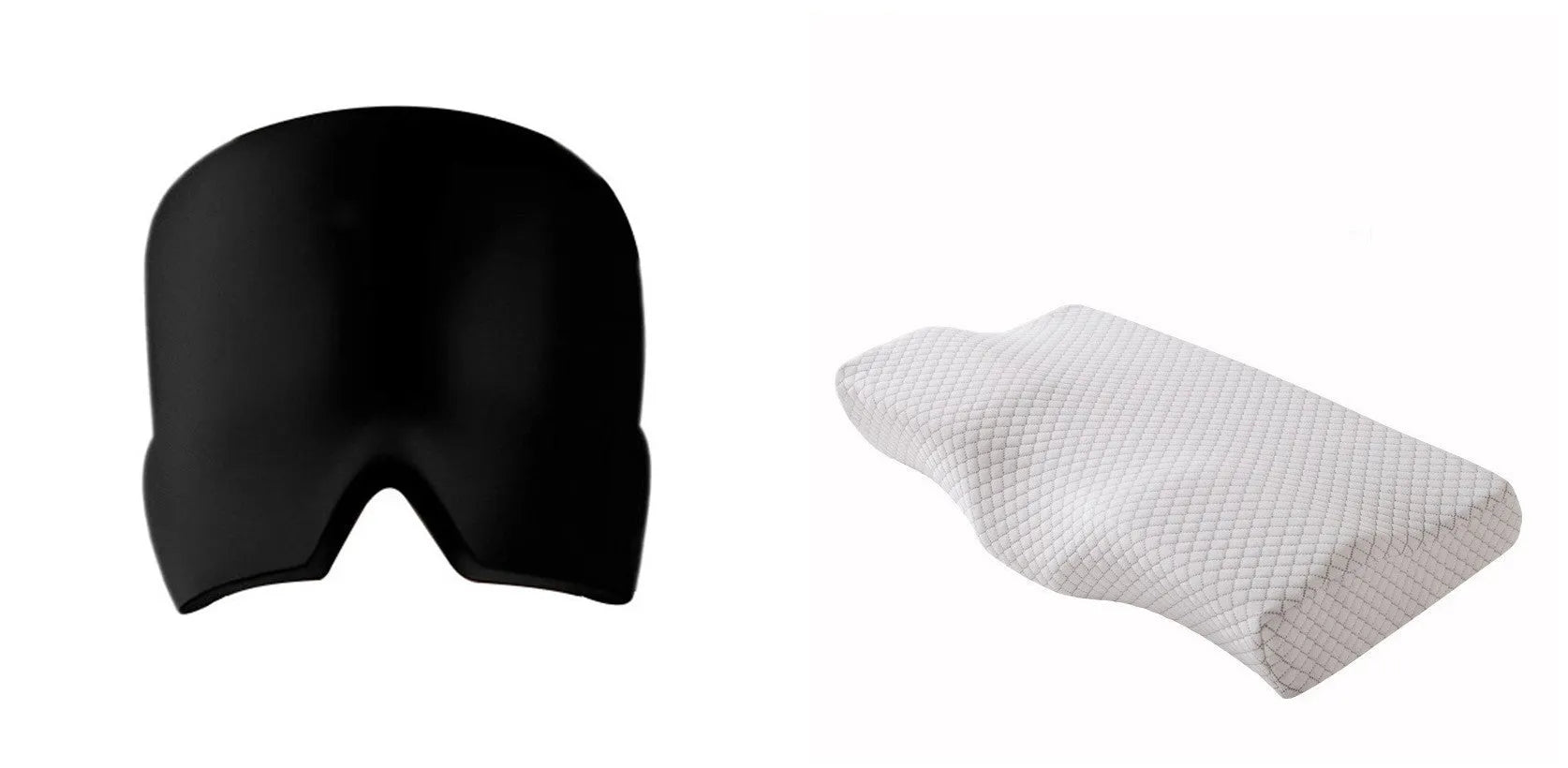 Black elastic cloth gel cooling eye mask for headache relief, shown with adjustable strap.
