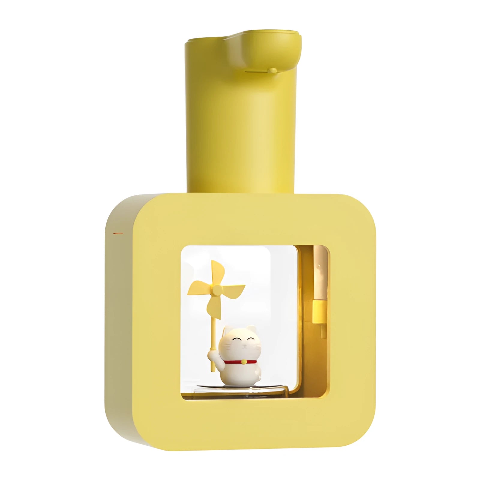 Yellow automatic sensor soap dispenser with unicorn cartoon design for touchless handwashing