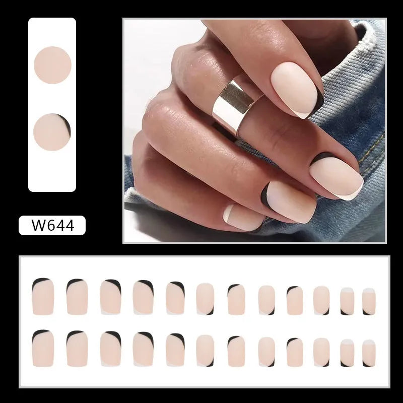 Black and white frosted false nails with mandarin duck design pattern for manicure set