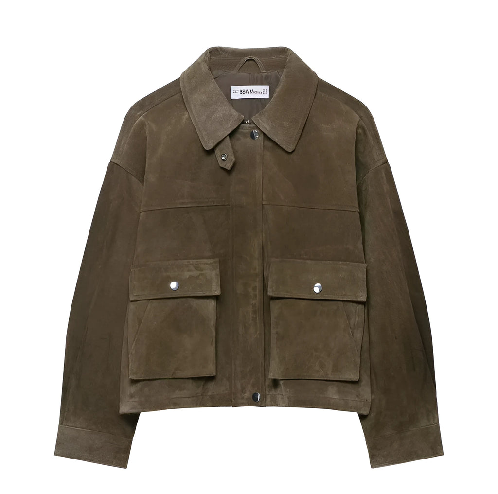 Women's casual jacket in picture colour with Japanese Korean styling and medium thickness PU construction