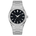 Men's stainless steel business watch with frosted case and luminous markers in black, gold, and silver colour options.