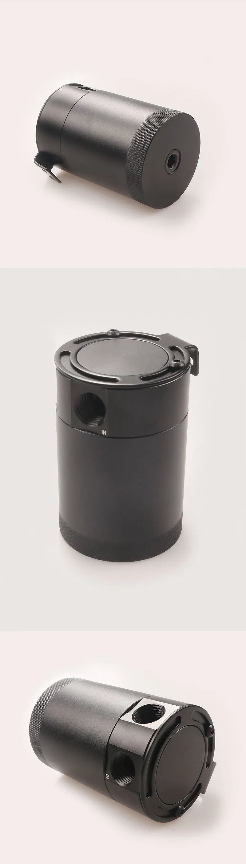 Black and silver aluminium automotive two-hole breathable machine oil pot with oil-free valve