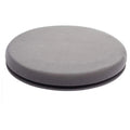 Round grey car seat cushion with a rotating base, shown on a car seat.