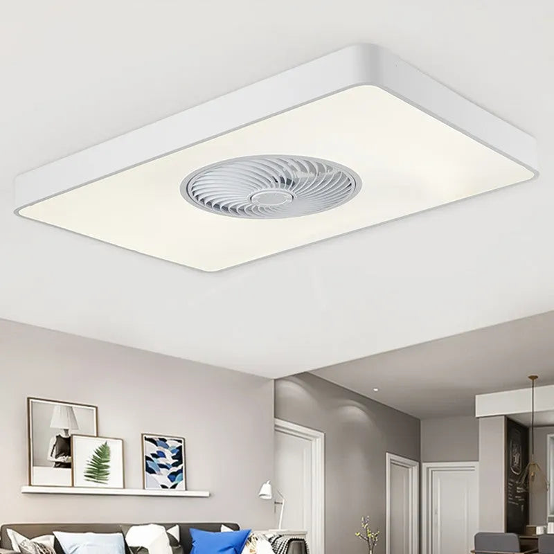 Nordic style ceiling fan with light and solid wood blades in rectangular, round, or square shapes.