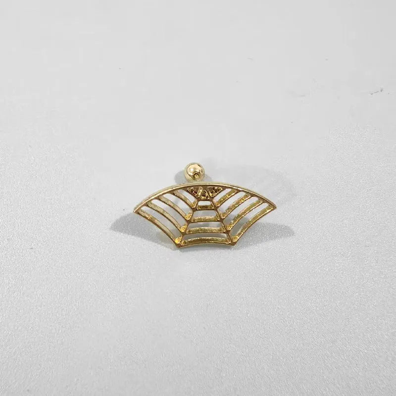 Spider web stud earrings with geometric mesh design in gold and silver electroplated metal