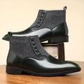 Men's brown retro formal shoes with side zip, square toe, and square low heel on a rubber sole.
