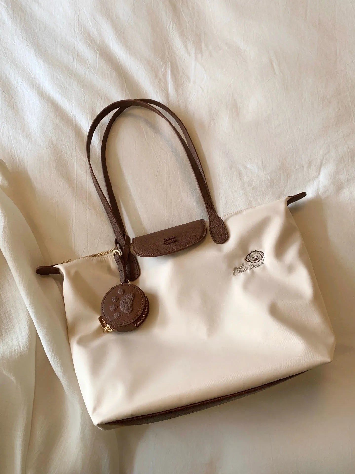 Oxford cloth tote shoulder bag with sandwich pocket in pink colour