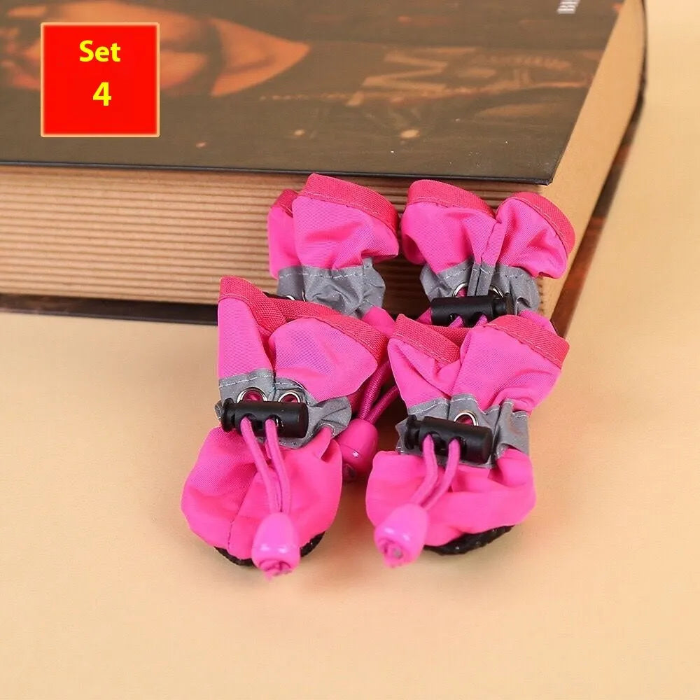 Cloth dog shoes with soft soles in multiple colours showing non-slip design and fleece lining option
