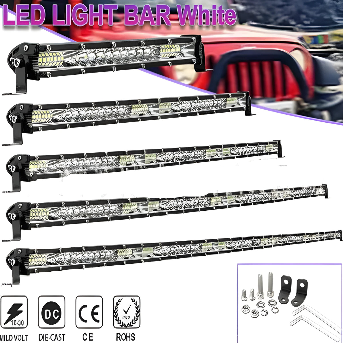 Ultra-thin white LED strip light for Model TY vehicle bumper in aluminium alloy housing.