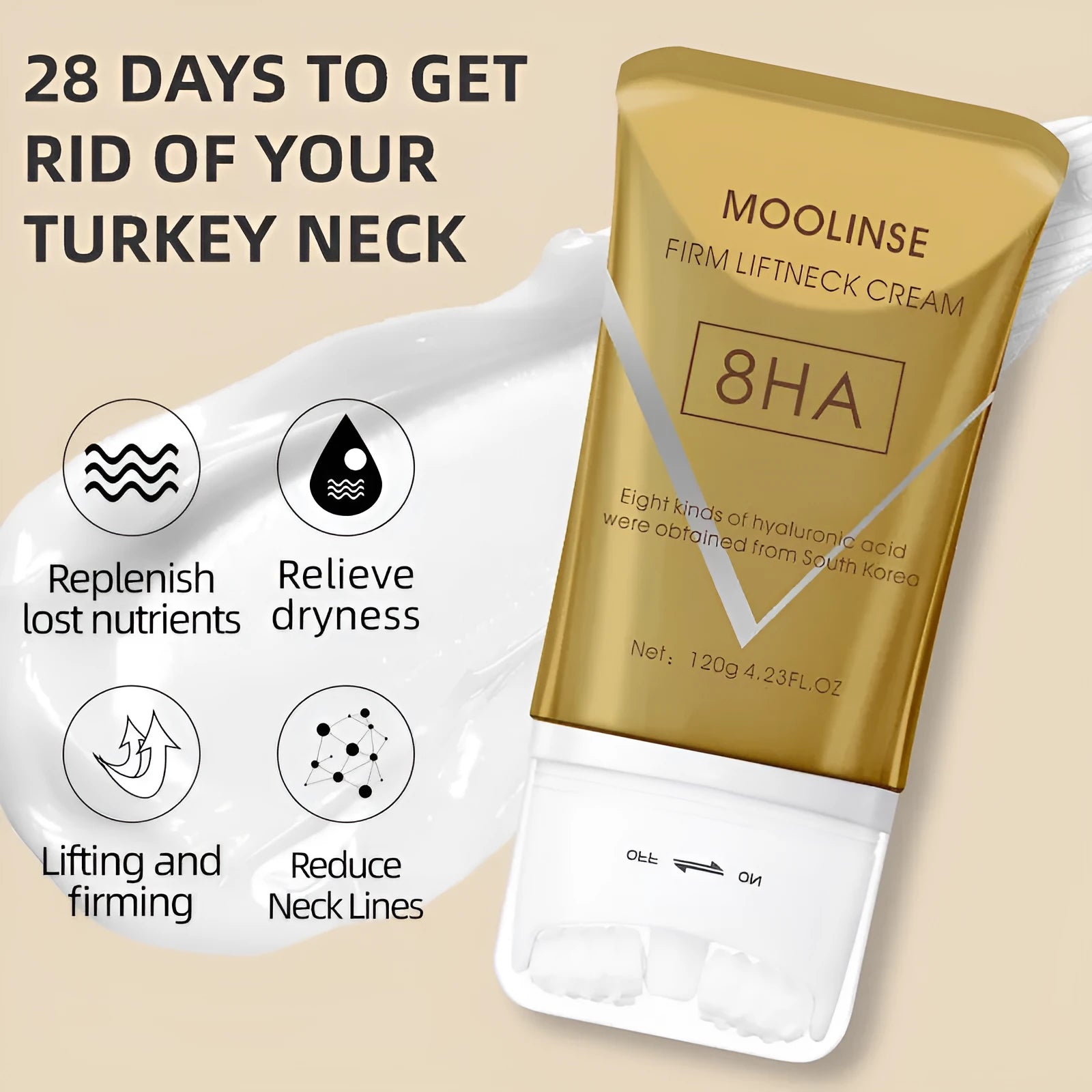 Neck firming massage cream in 120ml container for universal skin types