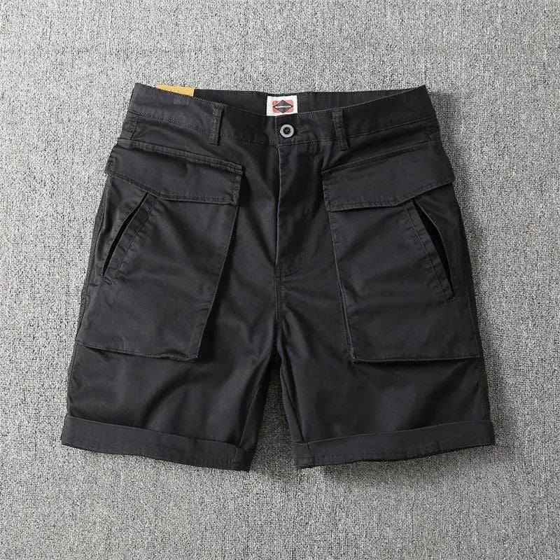 Men's straight-leg cargo shorts in Army Green made from micro-elastic cotton fabric with multiple pockets.