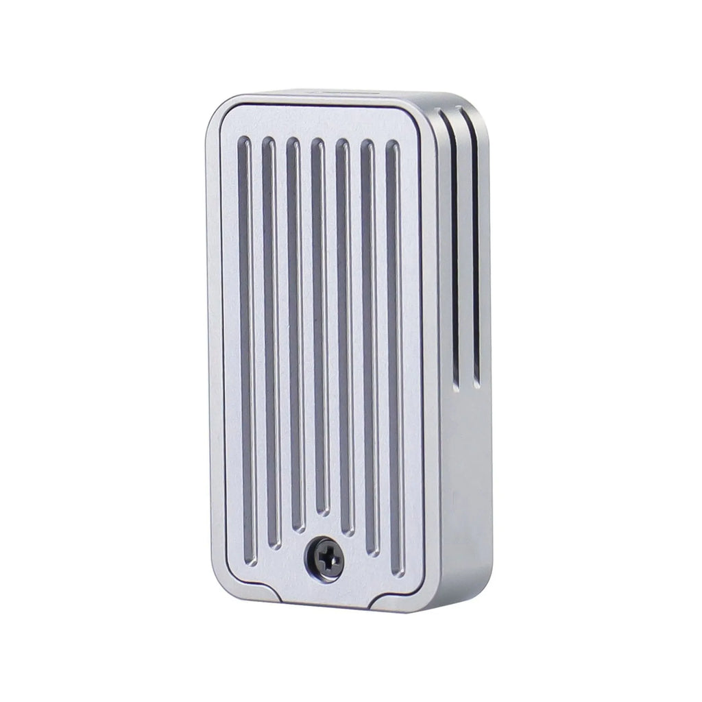 Aluminium alloy NVMe SSD enclosure with dual protocol support measuring 5.2cm by 2.8cm