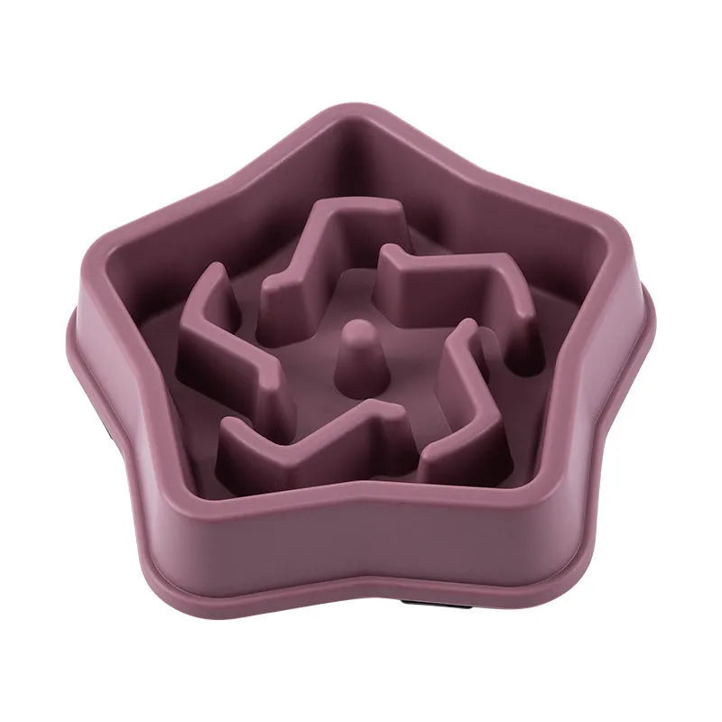Yellow plastic dog slow feeding bowl with rough base design to prevent choking, 20.1cm diameter