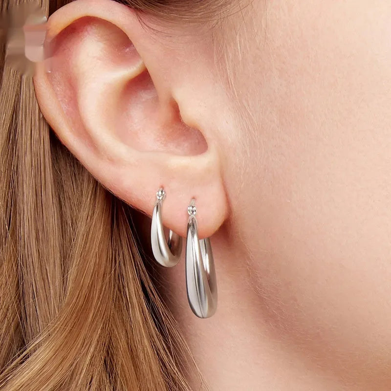Geometric copper ear clip earrings with silver needle detail in three size options