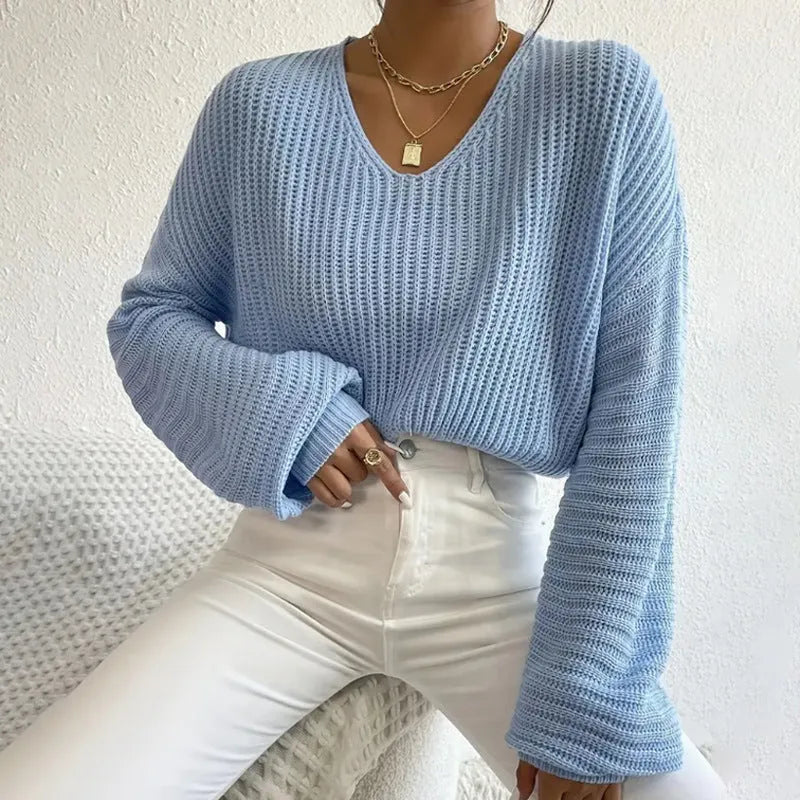 Women's solid colour long sleeve polyester pullover top in loose casual style