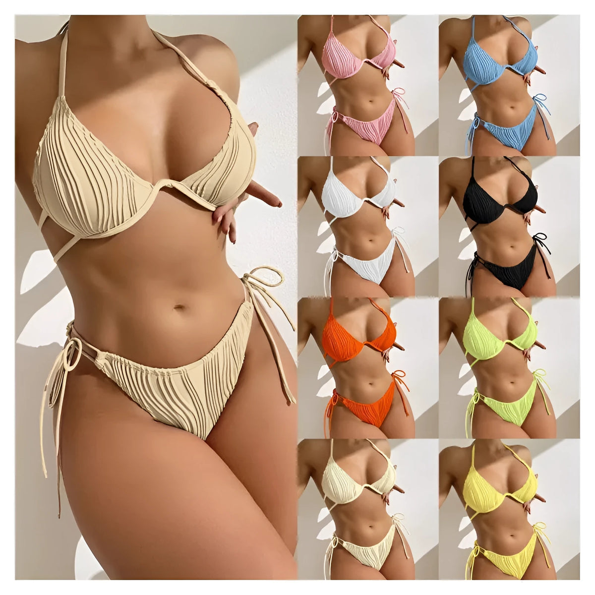 Women's steel bracket support bikini swimsuit in multiple colour options with polyester construction
