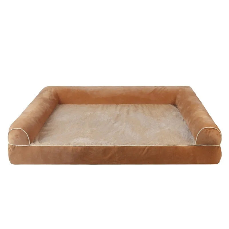 Square can design sponge dog bed in blue colour showing breathable mattress construction