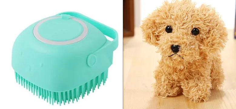 Silicone dog bath massage brush in blue, pink, and yellow colour options