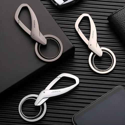 Zinc alloy car key chain with double ring waist clip in black, chrome, or nickel colours