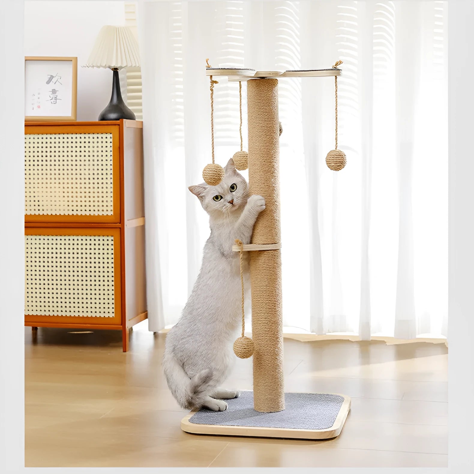 Windmill design cat climbing frame with scratch-resistant hanging ball toy