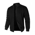 Men's loose fit cotton knitted jacket in light business style, shown in black, blue, or grey.