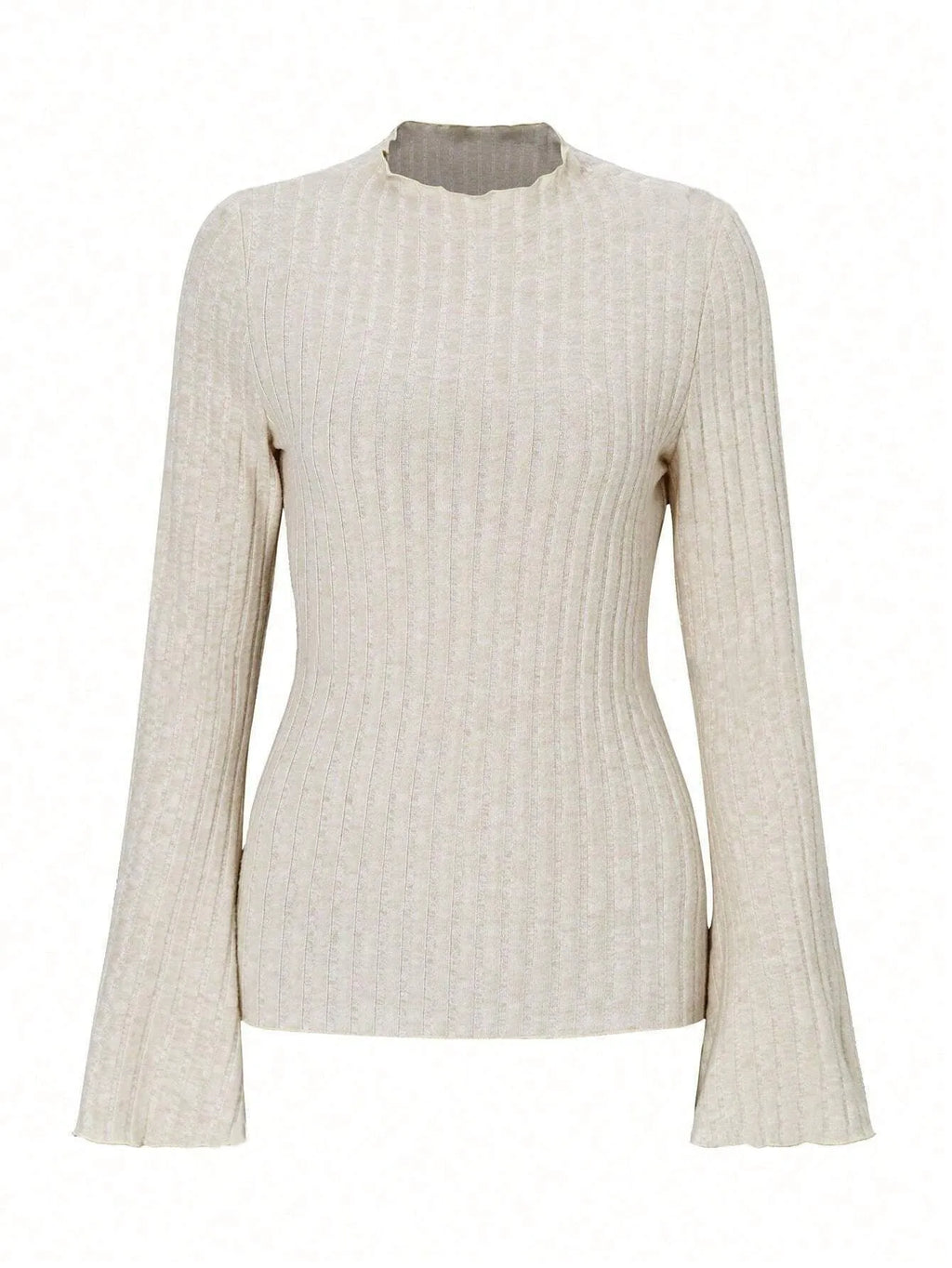 Long sleeve slim fit pullover top with lantern sleeves in black brushed polyester fabric