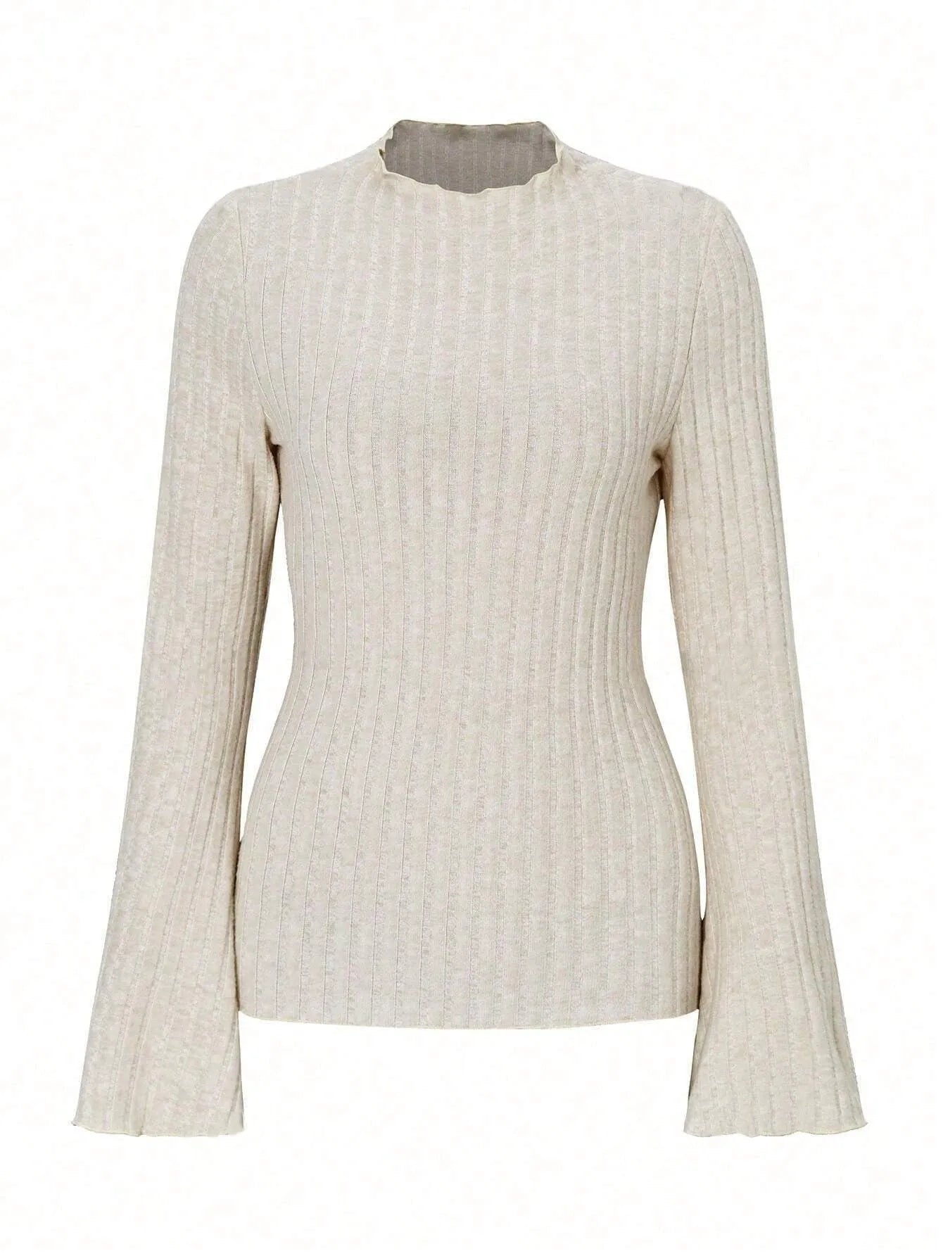 Long sleeve slim fit pullover top with lantern sleeves in black brushed polyester fabric