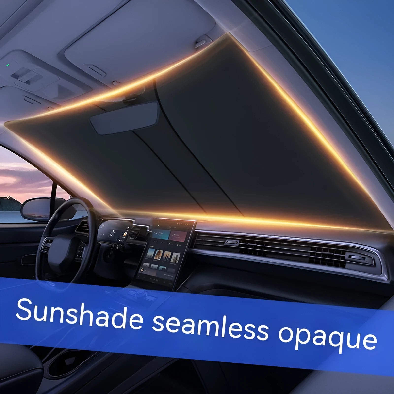 Car sun shade with double ring design in titanium silver colour for windscreen heat protection