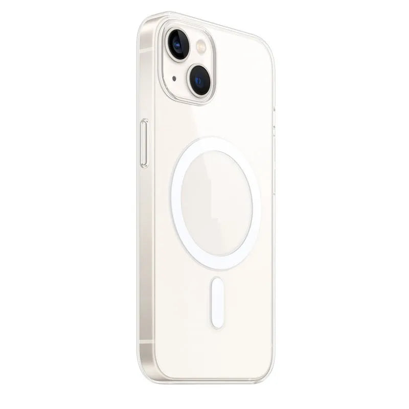 Transparent magnetic back cover case for iPhone on a wireless charging pad