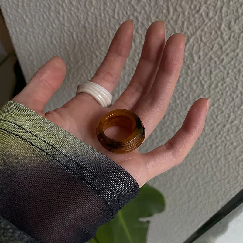Chinese style irregular geometric resin ring in Maillard brown colour