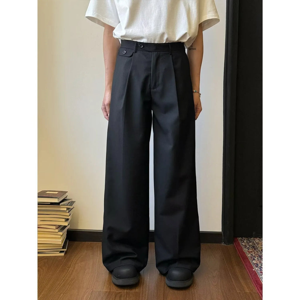 Men's straight leg loose wide-leg suit trousers in brown and black colours