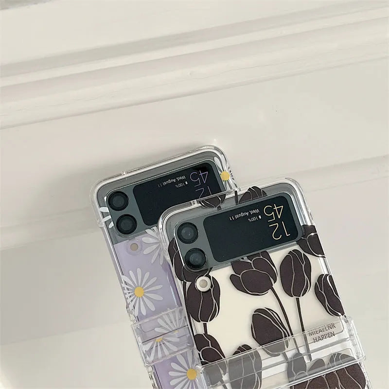 Flower design phone case for Samsung Galaxy Z Flip foldable phone in daisy colour