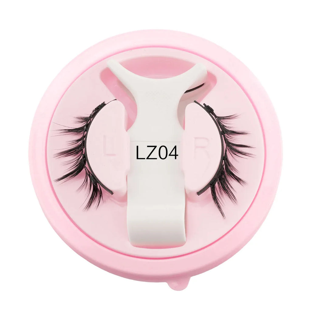Set of reusable waterproof glue-free false eyelashes in artificial fibre, showing natural thick style.