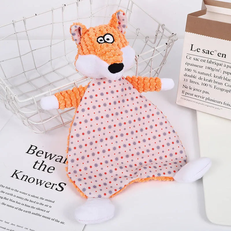 Brown velvet fox elephant plush dog toy with sound element for chewing and boredom relief.