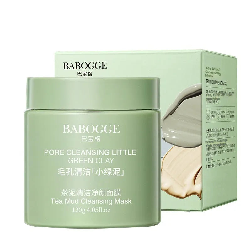 Pot of tea mud cleansing clay facial mask, 120g net weight.