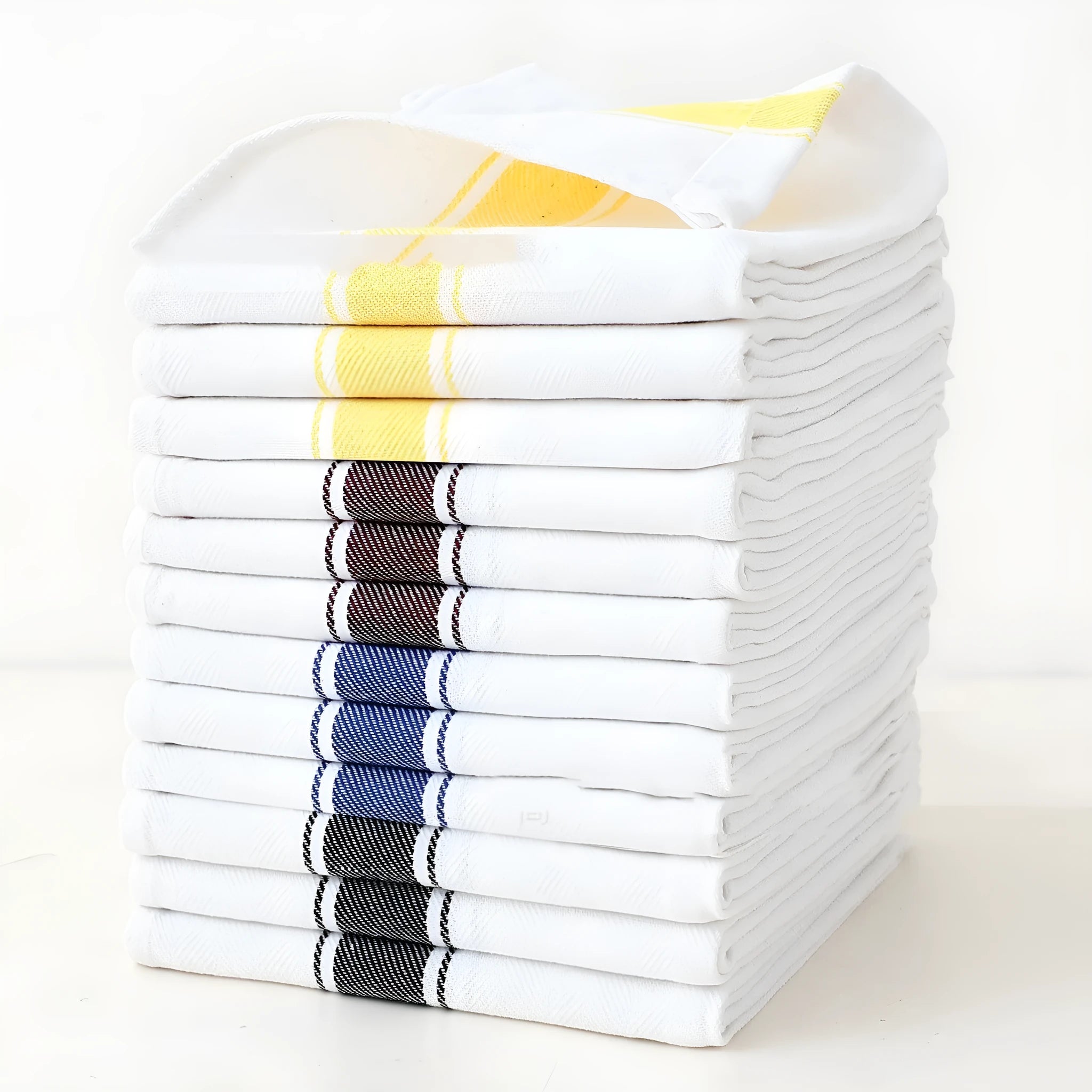Polyester cotton striped kitchen dish towels in various colours, 48x70cm size