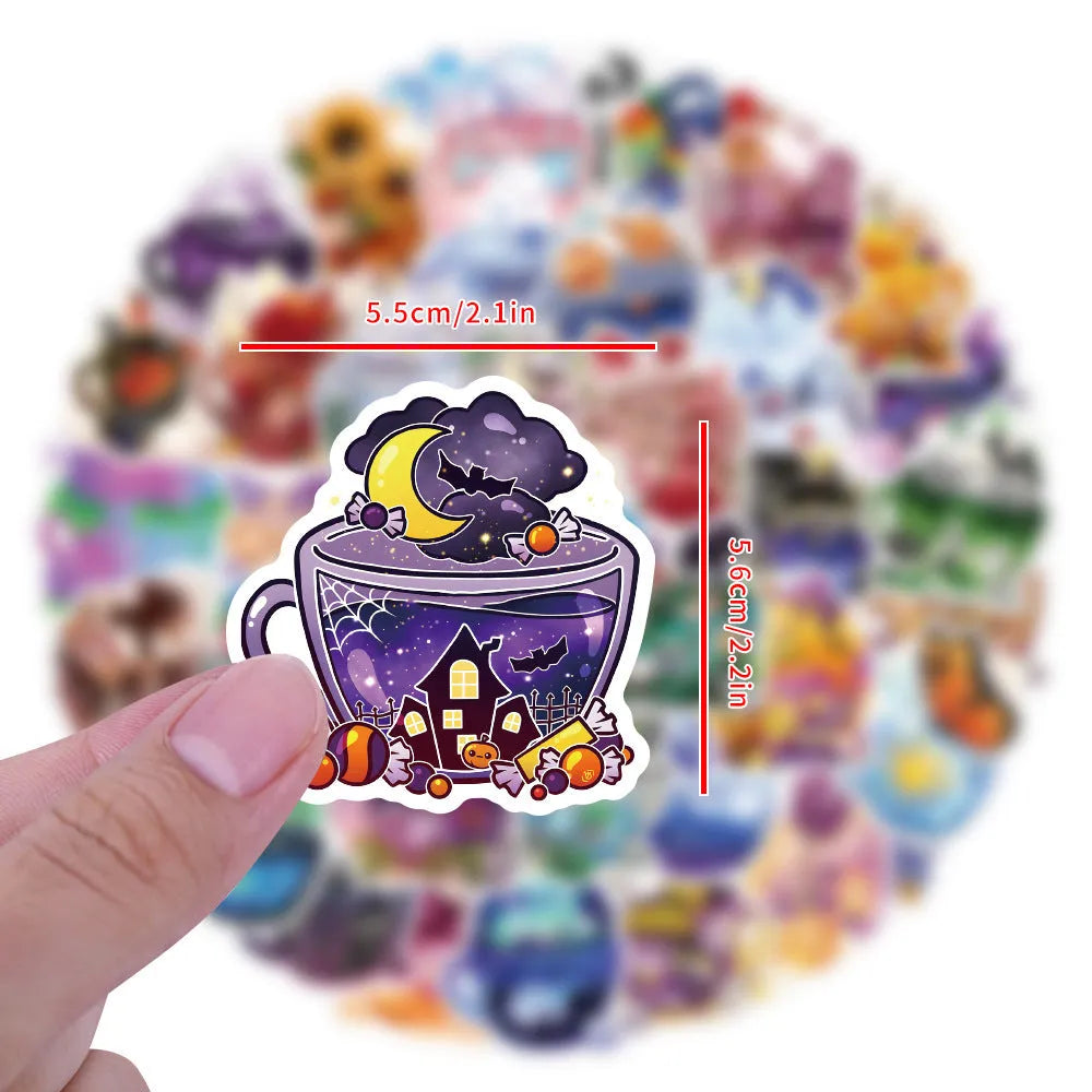 50 colourful tea cup graffiti waterproof stickers with Nordic style design for DIY luggage and scooter decoration